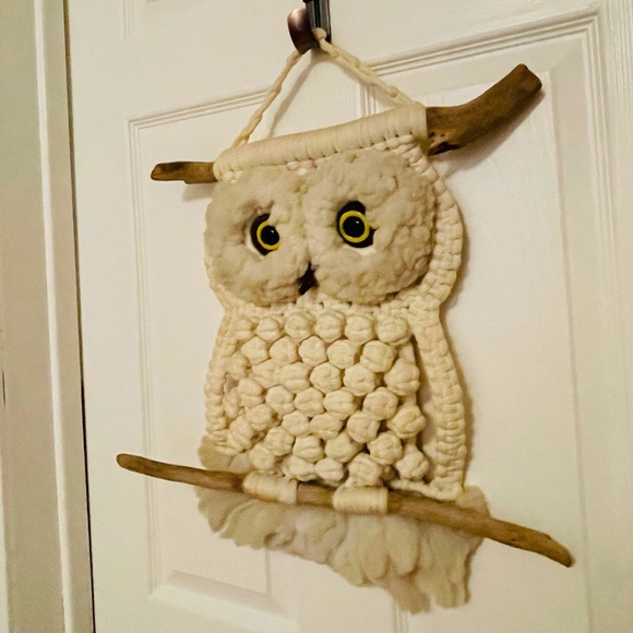 Vintage Mid Century Modern Macrame Owl Wall Decor - Picture 2 of 9